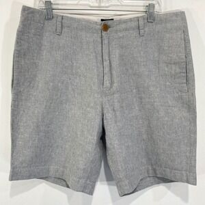 J. Crew Mens Gray Linen Cotton Blend Shorts Size 35W Casual Summer Beach Buttons